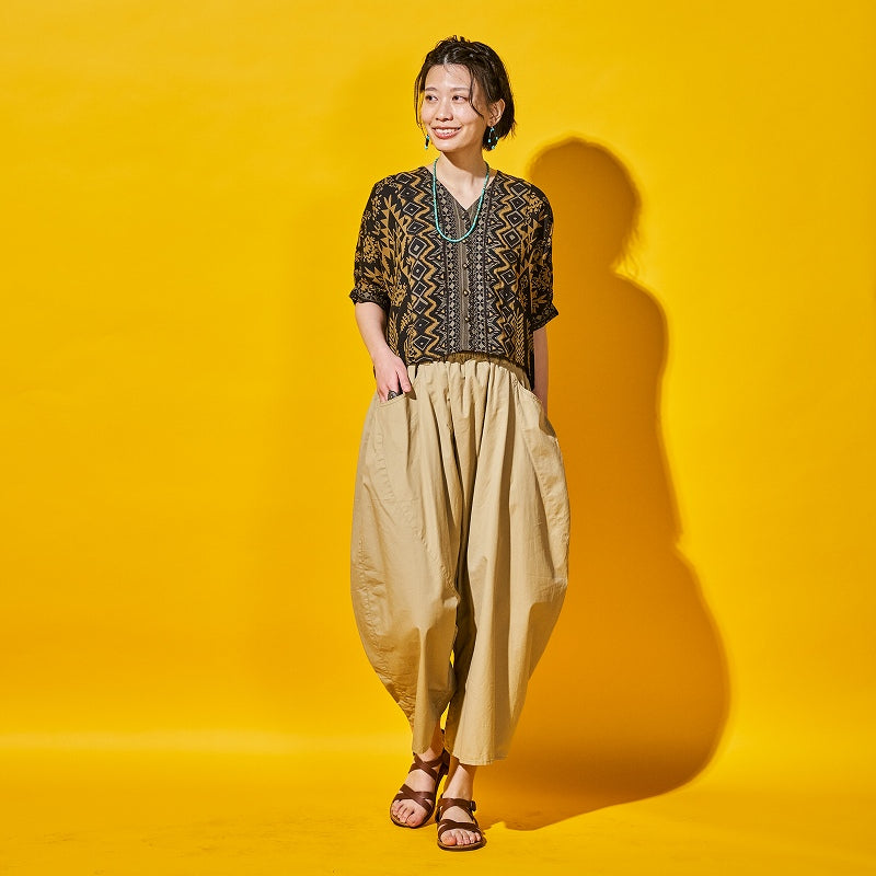 Rayon Mix Print Puff Sleeve Blouse