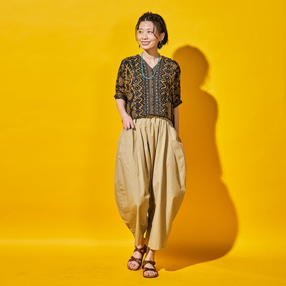 Rayon Mix Print Puff Sleeve Blouse