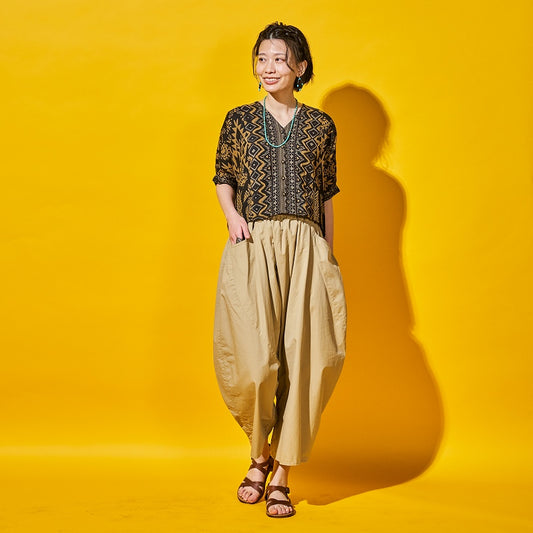 Rayon Mix Print Puff Sleeve Blouse