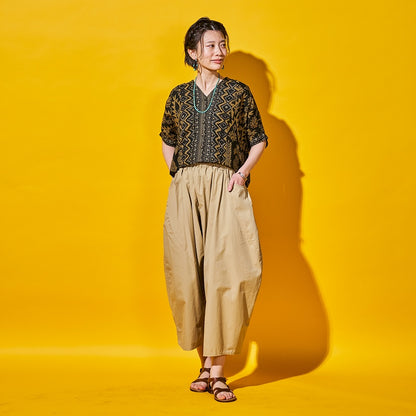 Rayon Mix Print Puff Sleeve Blouse