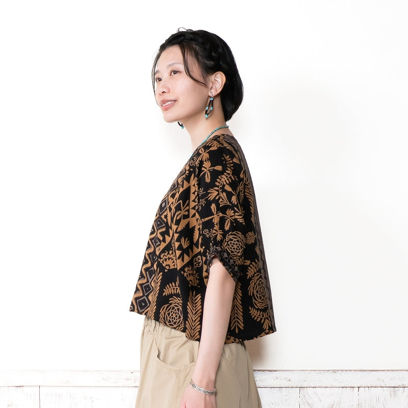 Rayon Mix Print Puff Sleeve Blouse