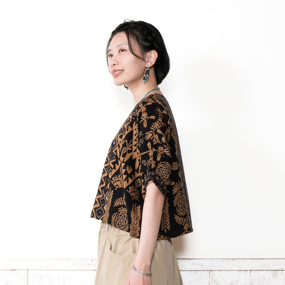 Rayon Mix Print Puff Sleeve Blouse