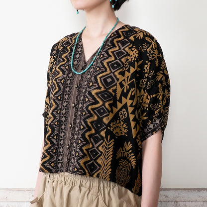 Rayon Mix Print Puff Sleeve Blouse