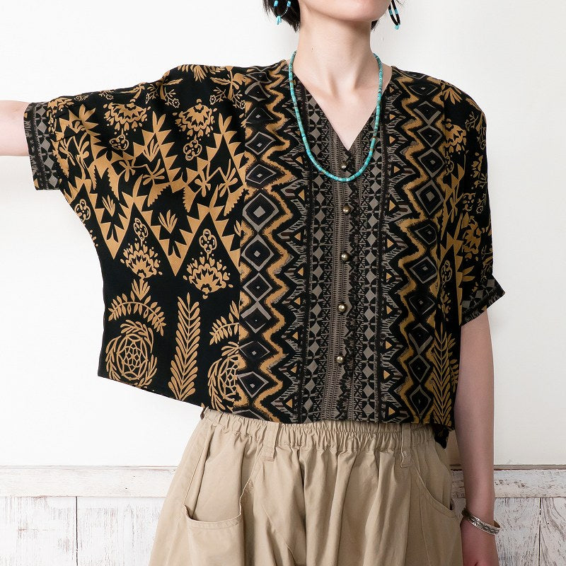Rayon Mix Print Puff Sleeve Blouse