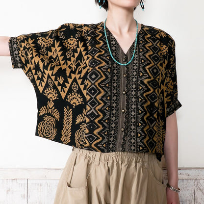 Rayon Mix Print Puff Sleeve Blouse