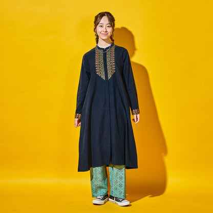 Cotton Geometric Embroidery Front-Open Dress