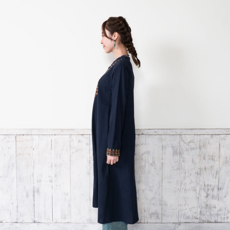 Cotton Geometric Embroidery Front-Open Dress