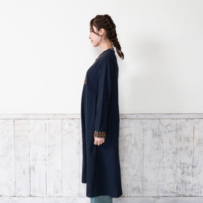 Cotton Geometric Embroidery Front-Open Dress