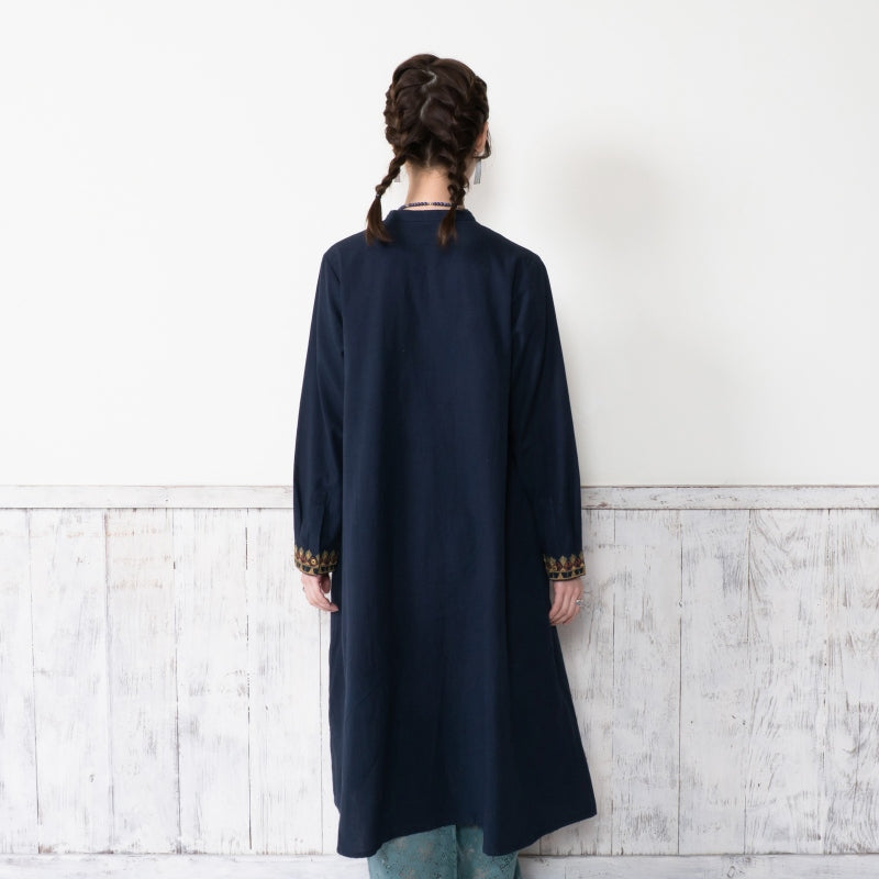 Cotton Geometric Embroidery Front-Open Dress