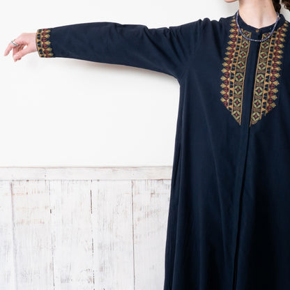 Cotton Geometric Embroidery Front-Open Dress