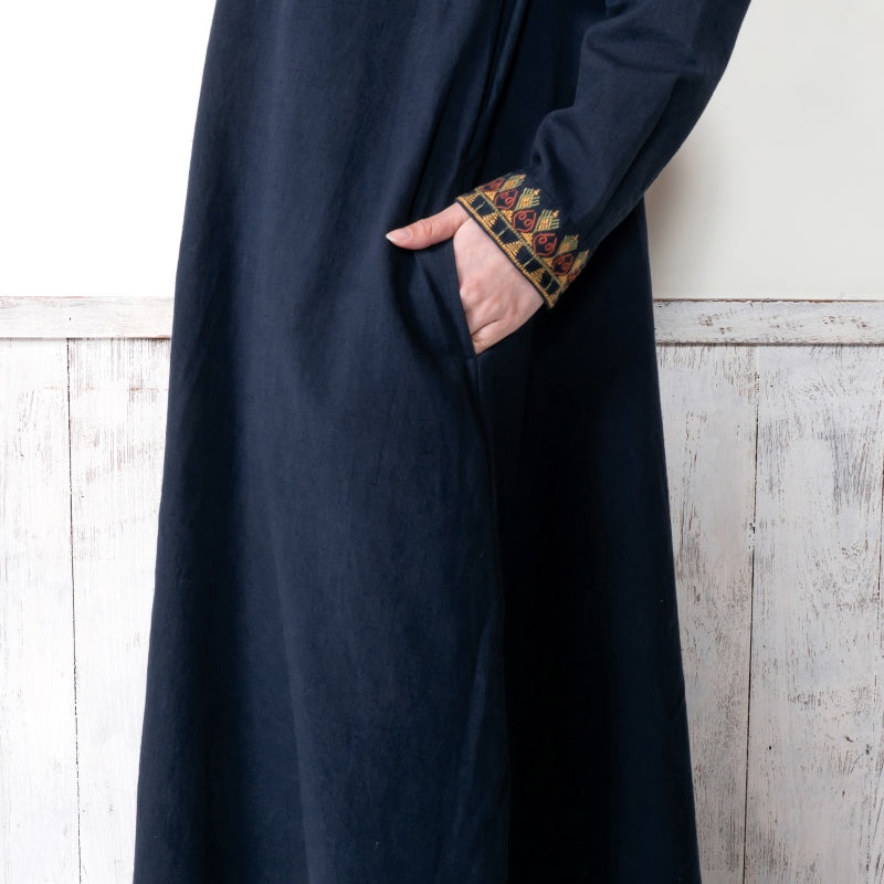 Cotton Geometric Embroidery Front-Open Dress