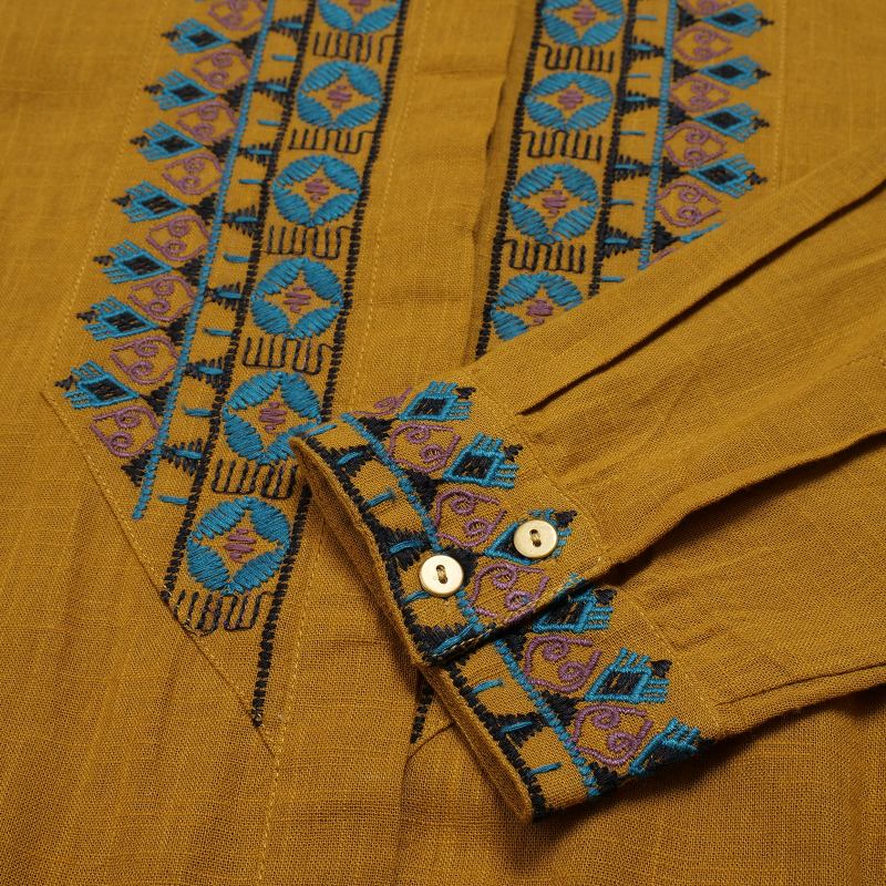 Cotton Geometric Embroidery Front-Open Dress