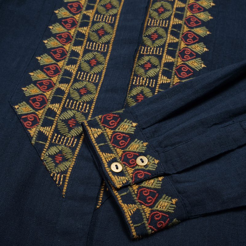 Cotton Geometric Embroidery Front-Open Dress