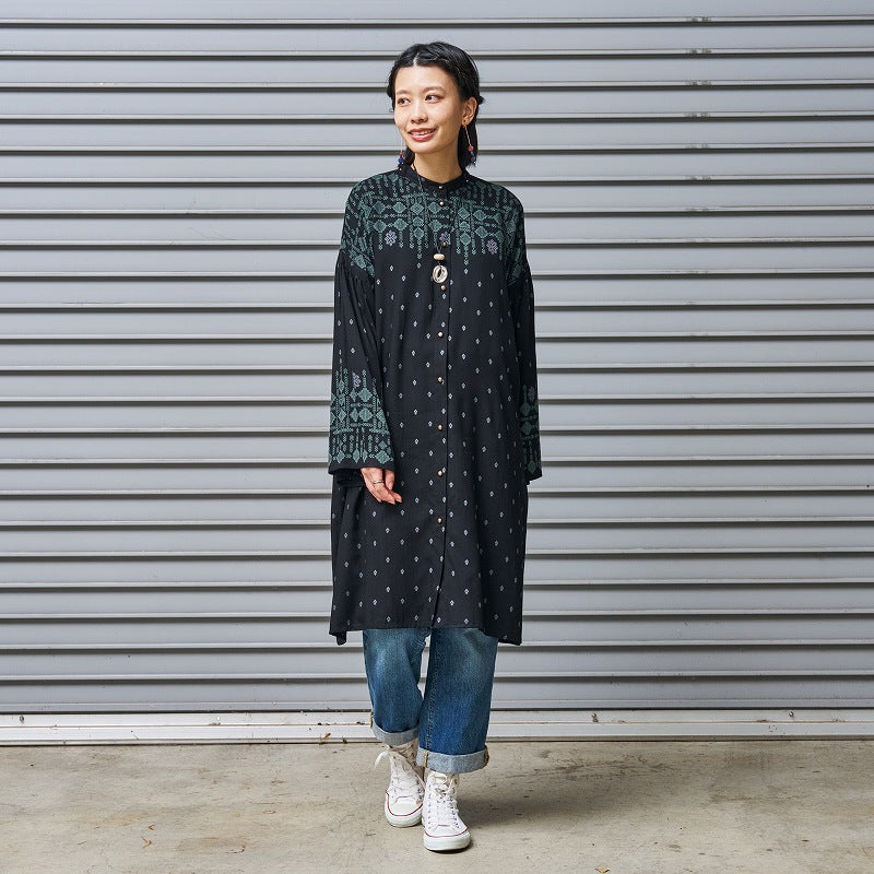 Rayon Nordic Print Front-Open Dress