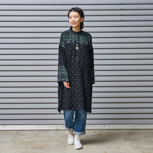 Rayon Nordic Print Front-Open Dress