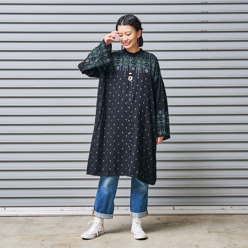 Rayon Nordic Print Front-Open Dress