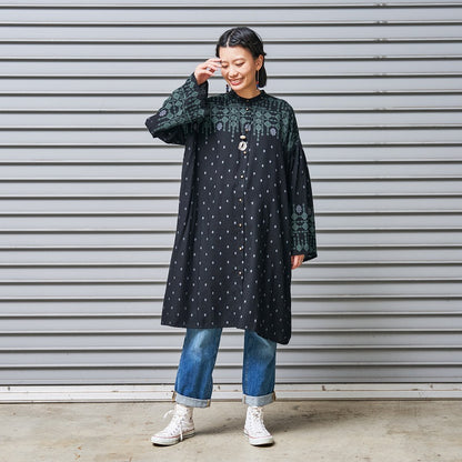 Rayon Nordic Print Front-Open Dress