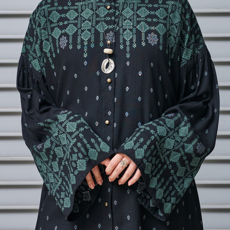 Rayon Nordic Print Front-Open Dress