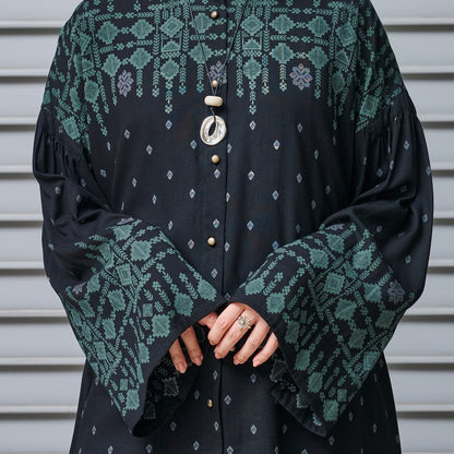 Rayon Nordic Print Front-Open Dress