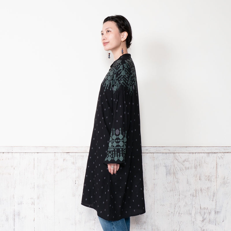 Rayon Nordic Print Front-Open Dress
