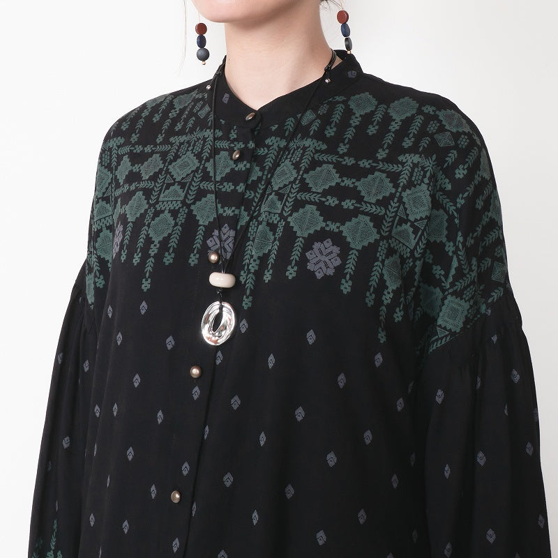 Rayon Nordic Print Front-Open Dress