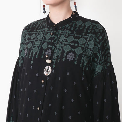 Rayon Nordic Print Front-Open Dress