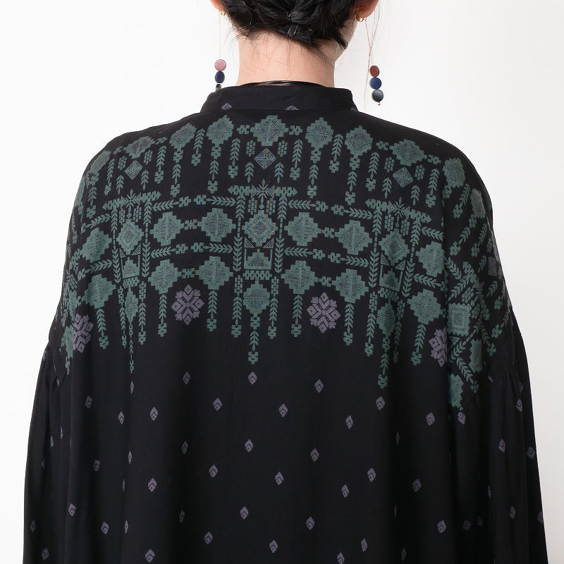 Rayon Nordic Print Front-Open Dress