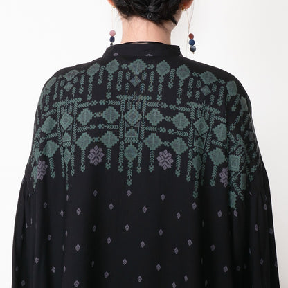 Rayon Nordic Print Front-Open Dress