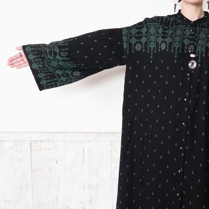 Rayon Nordic Print Front-Open Dress