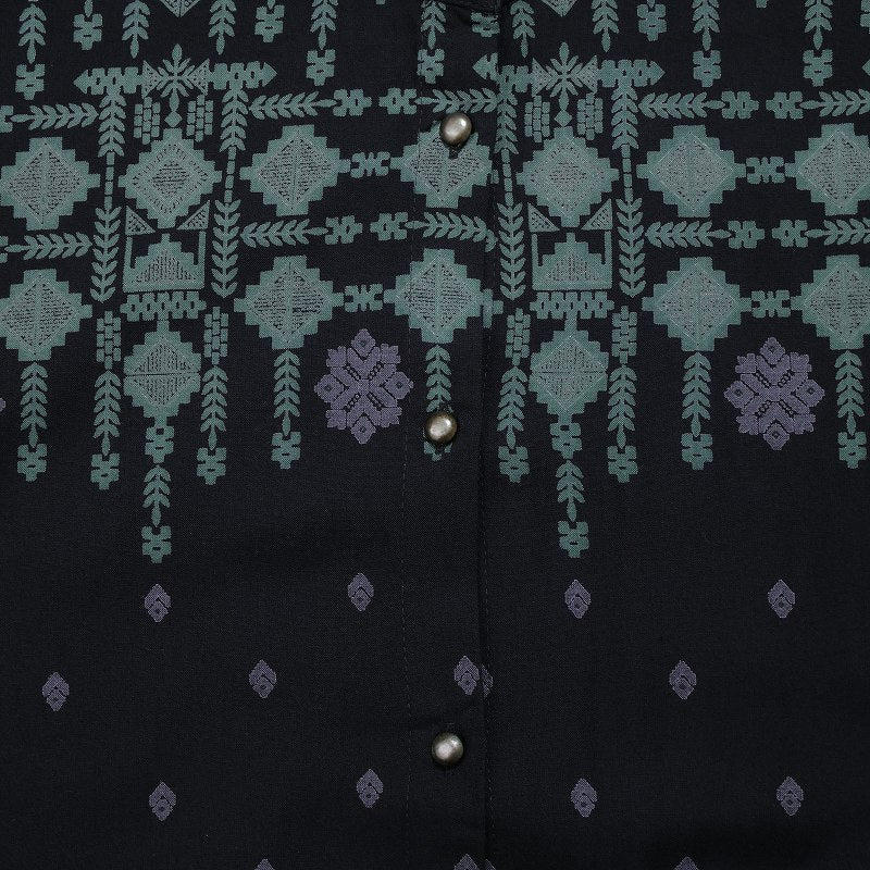 Rayon Nordic Print Front-Open Dress