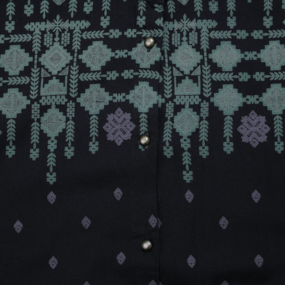 Rayon Nordic Print Front-Open Dress