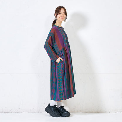 Cotton Stripe Print Embroidery Dress