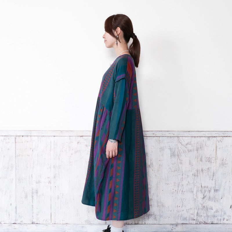 Cotton Stripe Print Embroidery Dress