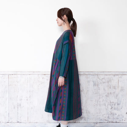 Cotton Stripe Print Embroidery Dress