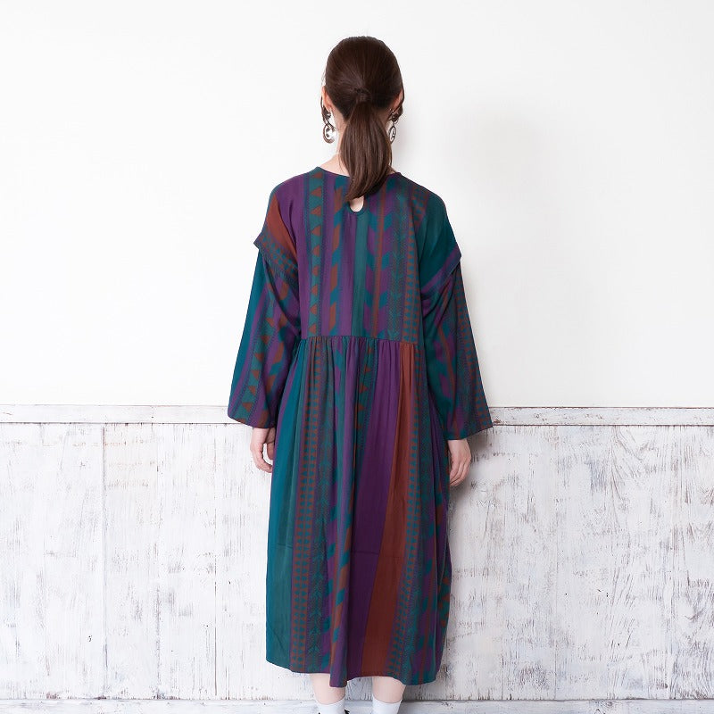 Cotton Stripe Print Embroidery Dress