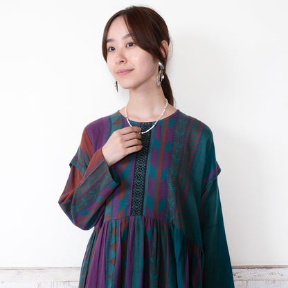 Cotton Stripe Print Embroidery Dress