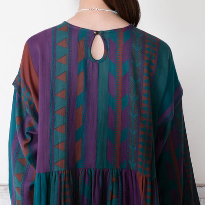 Cotton Stripe Print Embroidery Dress