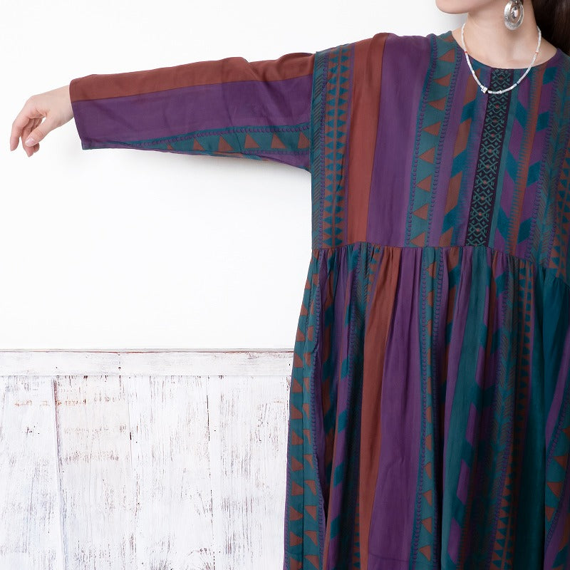 Cotton Stripe Print Embroidery Dress