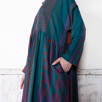 Cotton Stripe Print Embroidery Dress