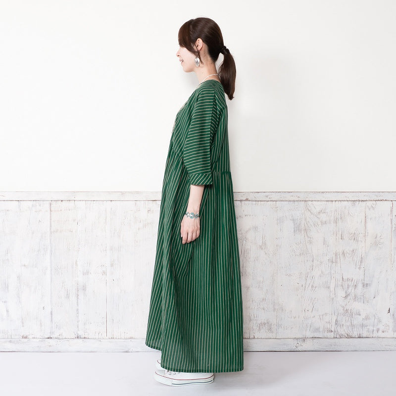 Cotton Stripe Flower Embroidery Dress