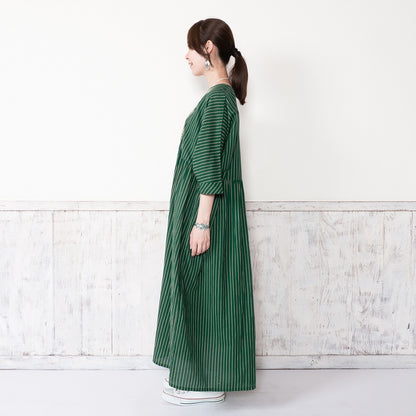 Cotton Stripe Flower Embroidery Dress