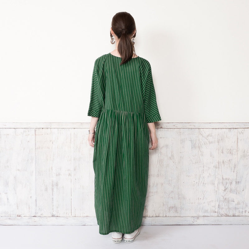Cotton Stripe Flower Embroidery Dress