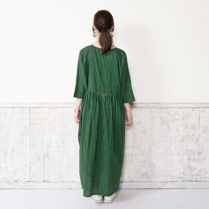 Cotton Stripe Flower Embroidery Dress