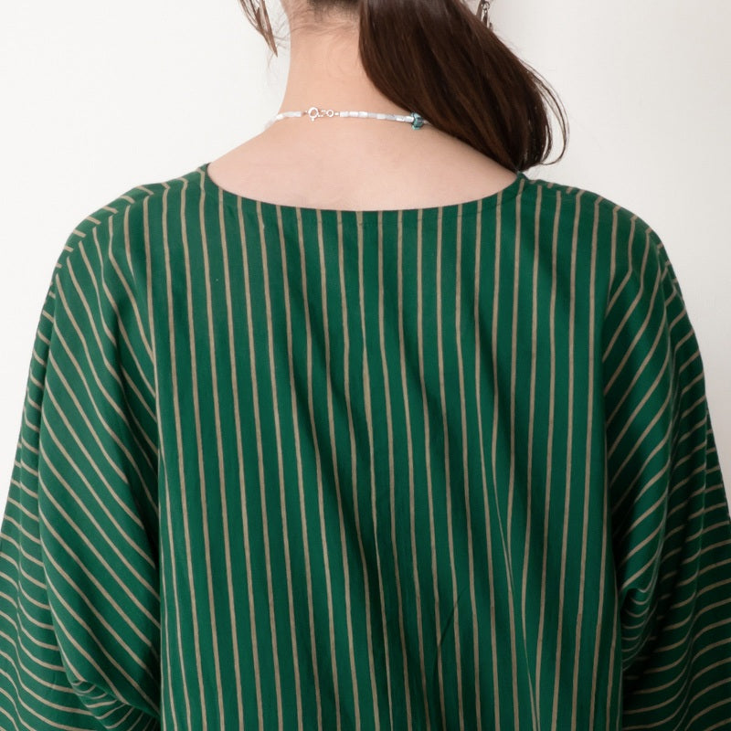 Cotton Stripe Flower Embroidery Dress