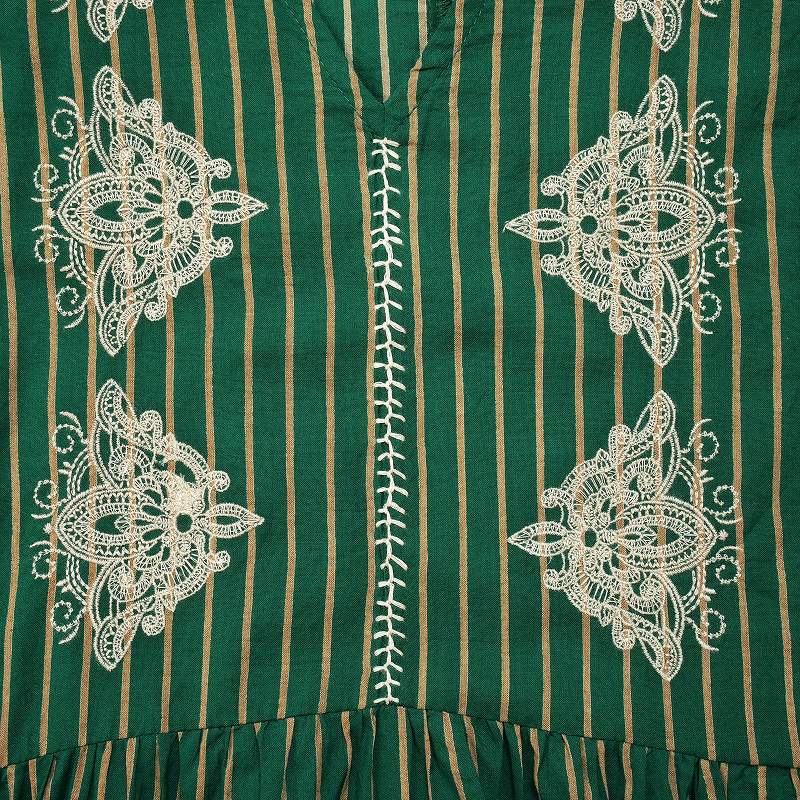 Cotton Stripe Flower Embroidery Dress