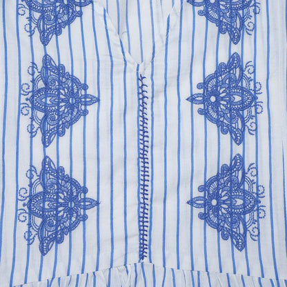 Cotton Stripe Flower Embroidery Dress