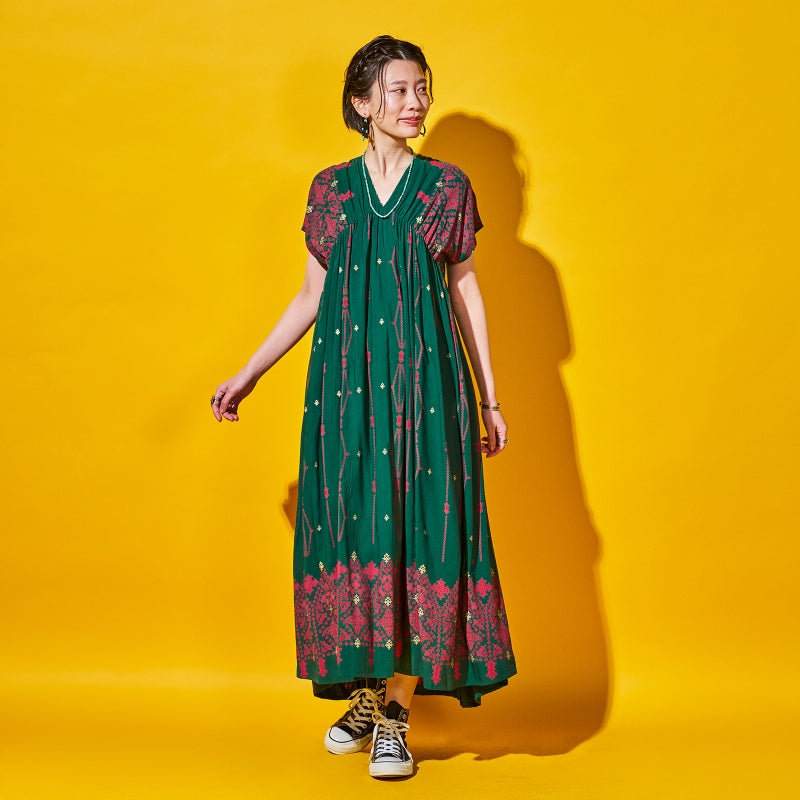 Rayon Rhombus Line Print Dress
