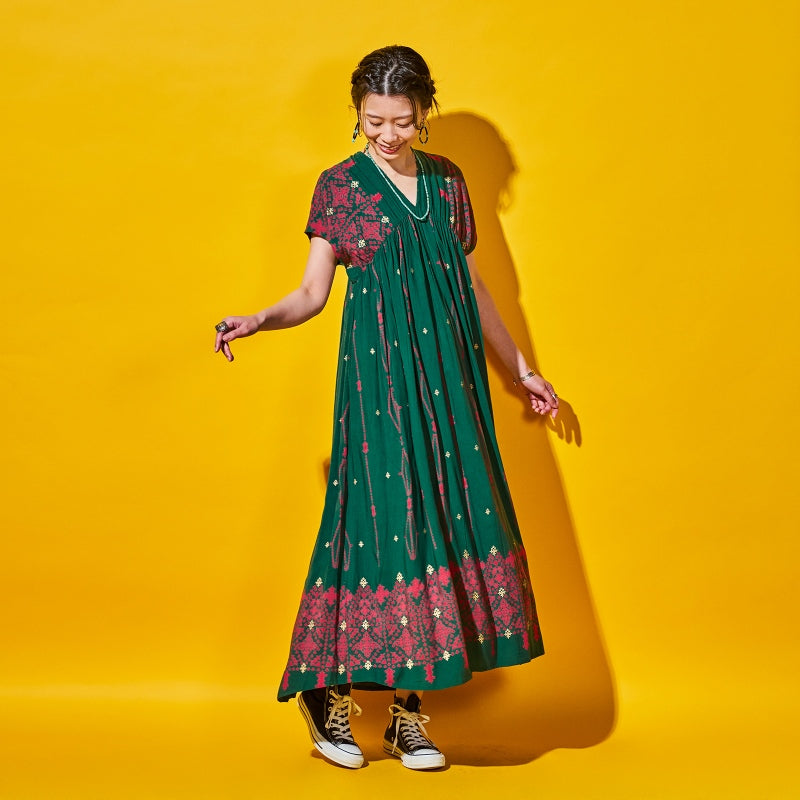 Rayon Rhombus Line Print Dress