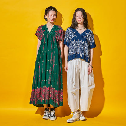 Rayon Rhombus Line Print Dress