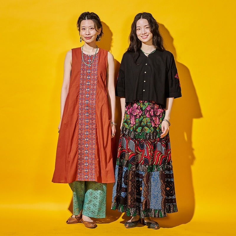 Cotton Geometric & Floral Embroidered Sleeveless Dress